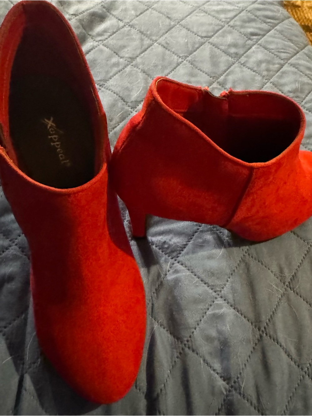 Xappeal Women’s Red Velvet Ankle Booties with Slim Heel Size 8.5